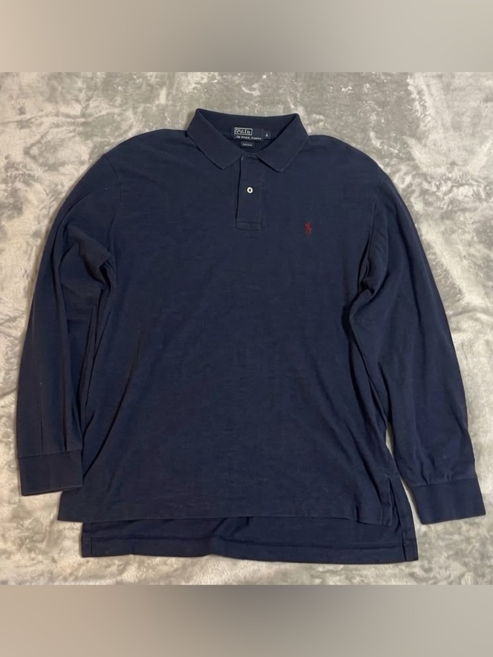 Polo Ralph Lauren Mens Long Sleeve Polo Shirt Dark Navy Red Pony Large